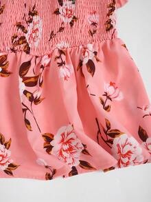 SHEIN PETITE Petite Women's Floral Print Shirred Chest Casual Versatile Tank Top, Spring/Summer - Pink - View 4