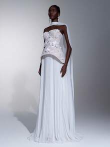 Elitara 优雅奢华的象牙色蕾丝拼接雪纺手工3D立体花卉装饰长裙，适合派对、约会、度假、婚礼、正式场合、晚宴等场合（做工精湛） - 彩色 - 查看 7