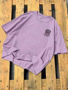 Manfinity Roughcore 男士扑克印花圆领宽松休闲短袖T恤 - 紫色 - 查看 2