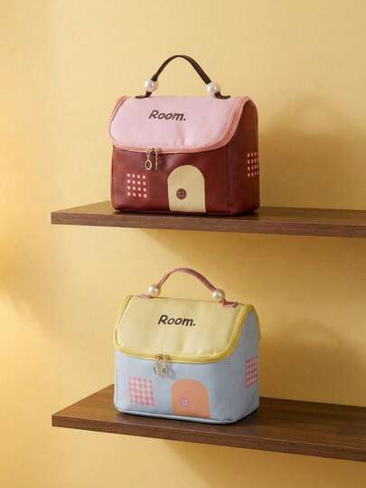 Joivida 1PC Extra Large Cosmetic Bag Portable Toiletry Bag Multi Compartment Cute Cartoon Makeup Organizer Dopamine Color Travel Storage Pouch For Women Gym Holiday Gift Tote Handbag