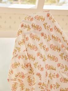 CottageSlumber Plus Size Floral Print Ruffle Collar Cardigan Short Sleeve & Pants Pajama Set - Multicolor - View 8