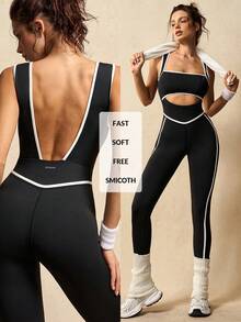 VARSIVA 撞色滚边镂空休闲修身连体裤 - 彩色 - 查看 2