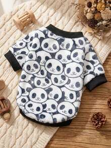 PETSIN 1件印花熊猫法兰绒卫衣，厚实保暖，适合宠物秋冬季穿着 - 彩色 - 查看 5