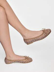 Mnmlis Zapatos planos casuales cómodos y versátiles con decoración de mariposa de strass - Marrón - Ver 11