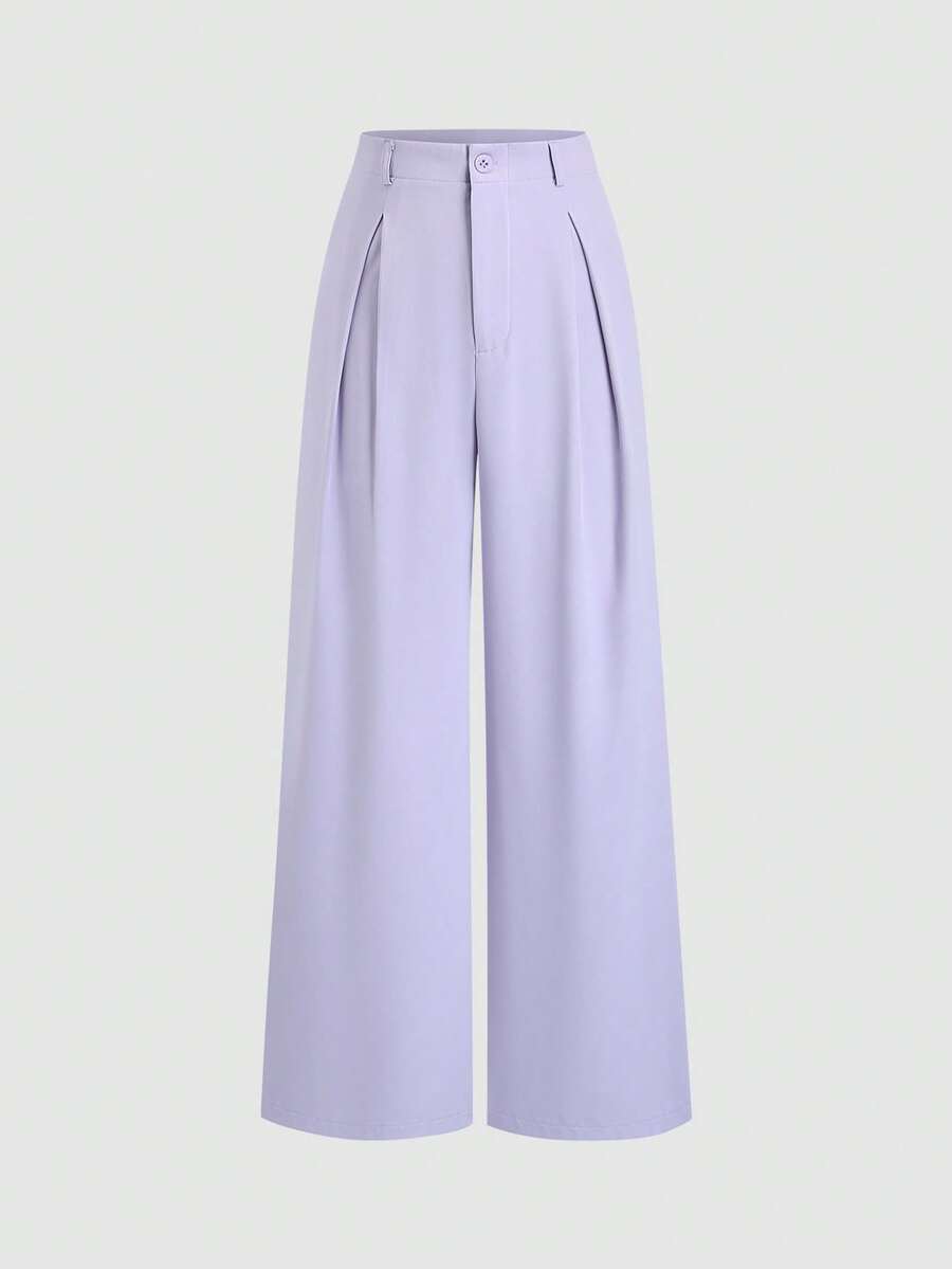 Sweetra Quần ống rộng xếp ly jacquard cổ điển thanh lịch dành cho nữ, thích hợp cho mùa Thu/Đông. - Màu tím hoa cà - Xem 1