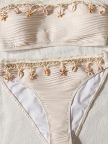 SHEIN Ensemble de bikini bandeau avec décoration de ruban en tissu spécial pour préadolescentes - Nude - Voir 4