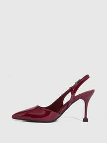 CUCCOO SZL Women's Pointed Toe High Heel Burgundy Mirror Leather Fashion Sexy Commute Party Banquet Pumps With Ankle Strap - Burgundy - View 10