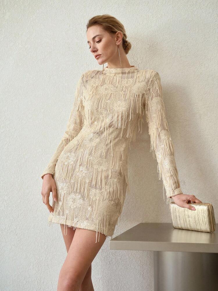 SEQUIN FRINGE MINI DRESS, PARTY & CHRISTMAS, AUTUMN/WINTER