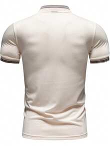 Manfinity Mode Áo polo nam tay ngắn cài khuy cổ tay, kiểu dáng thường ngày, thích hợp mặc đi làm, mùa hè. - Màu be - Xem 2