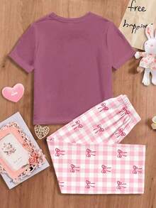 SHEIN 年轻女孩休闲修身圆领短袖家居裤，夏季 - 彩色 - 查看 2