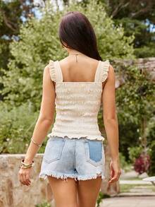 KARISMINA Women's Spring Summer Vacation Solid Color Woven Camisole, Spring/Summer Milkmaid Top, Square Neck Tops, - Apricot - View 2