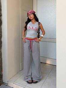 SHEIN Unity Women's Spring/Summer Streetwear Fashion Bodycon Elastic Knit 2 Pieces Set - Grey - View 4