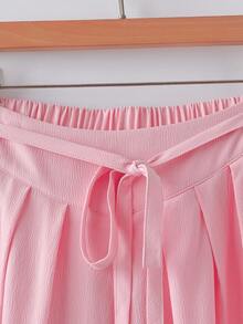 GlowEve Women's Elastic Waist Bow Tie Waist Belt, Pleated Wide Leg Pants, Casual Vacation Chic Daily Versatile Elegant Trousers, Spring/Summer - Pink - View 5