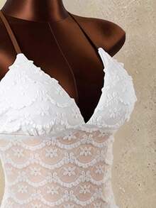 Zestiva Swim Mod 2-Piece Textured Solid Spaghetti Strap Tankini Top And Side Tie Swim Bottoms Sexy Spaghetti Strap Bikini Set - White - View 6