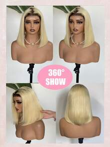 Ombre Blonde Short Human Hair Wigs Bob 4/613 Straight Bob 13x4x1 Transparent Lace Front Human Hair Wig 180% Density Brazilian Skin Melt Lace T Part Wigs Human Hair
