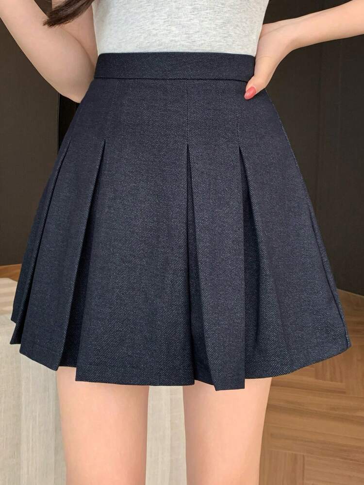 Women's Solid Color Pleated Versatile Casual Mini Skirt