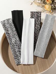 ROMWE Goth 5pcs Vintage Leopard Print + Solid Color Wide Headbands For Women, Suitable For Daily Street Style, Music Festivals, Art Exhibitions And Other Events - 5pcs/set - View 4