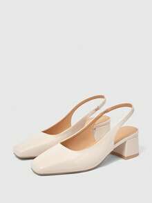 Sleekvia Chaussures femme à bout carré, talon court et moyen, bride arrière abricot. Classique, simple, mode de base, confortable, polyvalent, idéal pour le travail, les courses. Chaussures plates avec bride arrière, sans rembourrage - Abricot profond - Voir 10