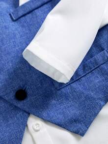 SHEIN 三件套男童绅士套装：蓝色松紧腰背心、斜襟长袖衬衫和领结，适合春夏穿着。 - 藍色 - 查看 8