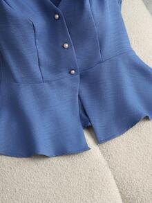 GlowEve New Minimalist Elegant Metal Buckle Design Waist Flattering V-Neck Sleeveless Tank Top For Women, Summer - Blue - View 5