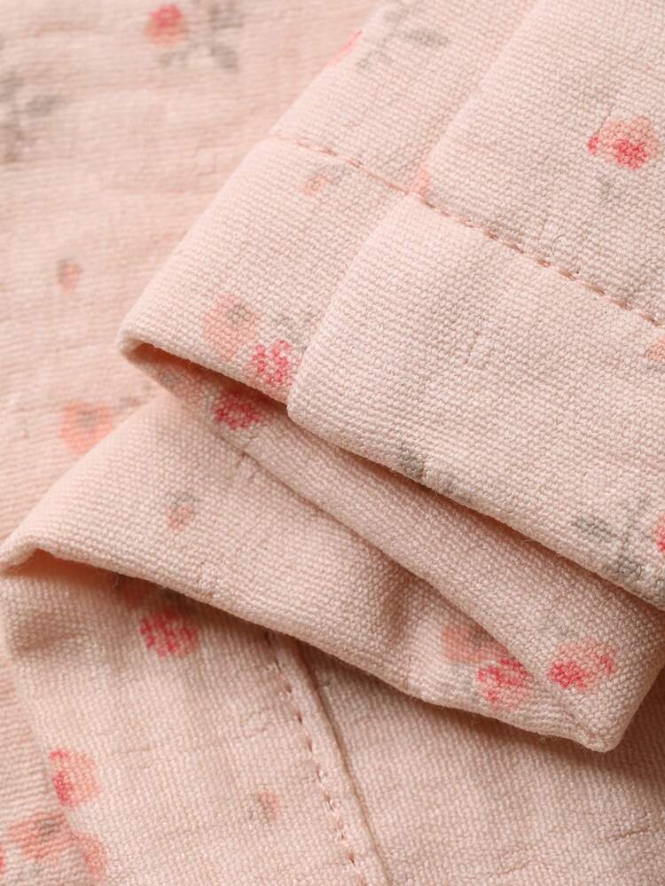 Sweet Ditsy Floral Tie Collar Women Pajama Set