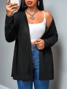 Truni Plus Solid Open Front Coat,Fall Women Clothes Winter Autumn - Black - View 6