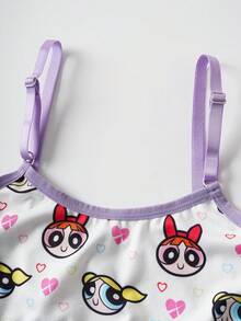 THE POWERPUFF GIRLS X SHEIN 4pcs Tween Girls' Comfortable Soft Skin-Friendly Camisole Bras - Purple - View 3