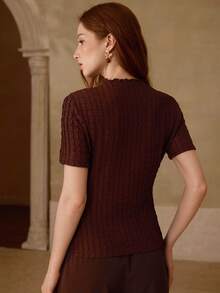 MOTF PREMIUM WOMEN'S ROMANTIC TEXTURED SHORT SLEEVE T-SHIRT, SPRING/SUMMER - Coffee Brown - View 3