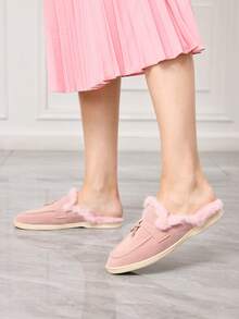 Sleekvia Zapatillas de casa informales con diseño de candado dorado para mujer - Rosa Pálido - Ver 4