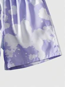 ROMWE MEN Street Life 男士扎染抽绳腰带休闲百搭日常短裤 - 藍色 - 查看 4