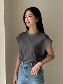 DAZY Women's Round Neck Batwing Short Sleeve T-Shirt - Dark Grey - View 3
