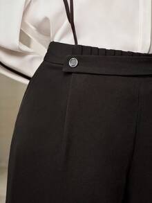 MOTF PREMIUM PLUS SIZE SOLID HIGH WAIST SLANT POCKET FOLD PLEATED WIDE LEG PANTS FALL - Black - View 2