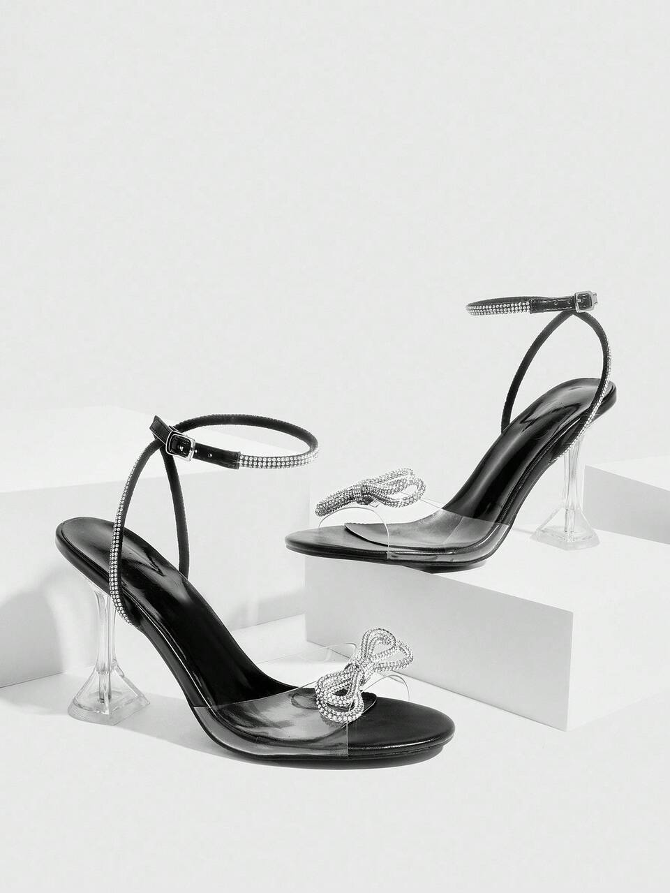 CUCCOO SZL Women's Fashionable & Elegant Commuter Rhinestone Bow Decor Heeled Sandals Valentine's Day
