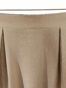 SHEIN Franclia Chân váy xếp ly đơn sắc tối giản dành cho nữ, thích hợp mặc hàng ngày. - Màu Khaki - Xem 5