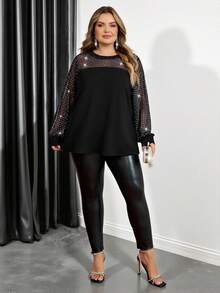 SHEIN CURVE+ 大码长袖女式上衣，日常休闲服装 - 黑色 - 查看 7