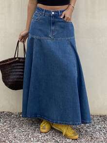 Livesso Women's Denim A-Line Skirt - Medium Wash - View 4