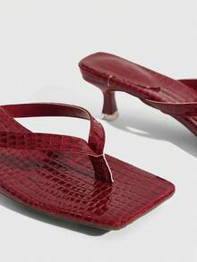 CUCCOO SZL Women's Square Toe Fashion Daily Wear Thong High Heel Sandals Valentine's Day - Red - View 5