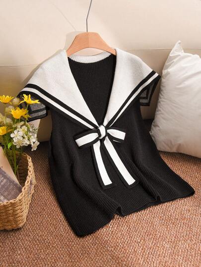 CosyJoli Plus Size Women Navy Collar Twist Front Casual Knit Sweater, Autumn/Winter