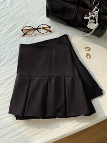 Comfortcana Váy xếp ly ngắn màu nâu thời trang cỡ lớn mùa hè - màu nâu - Xem 5