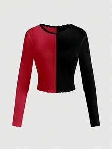 ROMWE Grunge Punk 朋克摇滚音乐节性感网纱透视长袖女式衬衫 - 紅色和黑色 - 查看 5