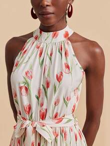 Travachic Women's Sleeveless Tulip Print Dress With Tie, Summer - Multicolor - View 7