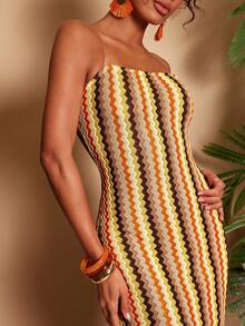 Travachic 修身连衣裙，彩虹条纹提花抹胸领口 - 彩色 - 查看 7