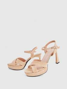 CUCCOO LuxiPop Giày sandal cao gót dành cho nữ - Màu be - Xem 5