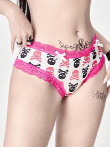 ROMWE Kawaii 女士可爱性感骷髅蕾丝蝴蝶结装饰内裤 - 白色 - 查看 5