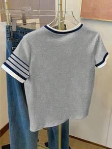 Resyla 女士休闲印花圆领短袖T恤 - 灰色 - 查看 2