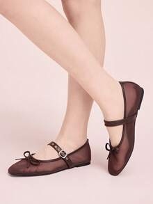 CUCCOO DOLLMOD Giày bệt nữ mũi tròn, thoải mái, màu hồng có nơ, thời trang và thanh lịch, thích hợp cho kỳ nghỉ xuân hoặc lễ Phục sinh. - Sợi lưới màu đỏ rượu vang - Xem 3