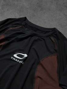 Sport MetroGents Tricou sport casual pentru bărbați, cu mânecă scurtă, cu imprimeu de litere în blocuri de culori, guler rotund, vară - Multicolor - Vizualizare 8