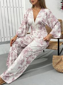 Cloudara Abstract Brush Print Blouse & Wide Leg Pants Co-Ord Set - Multicolor - View 3