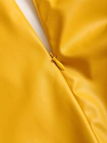 Sweetra Elegant Retro High Waist Pleated Brazilian PU Leather Side Slit Flared A-Line Mini Skirt For Women Y2K Outfit  - Yellow - View 4