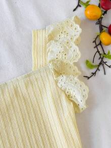 SHEIN Tween Girls' Casual Minimalist Comfortable Square Neck Cap Sleeve Textured Fabric T-Shirt - Yellow - View 5